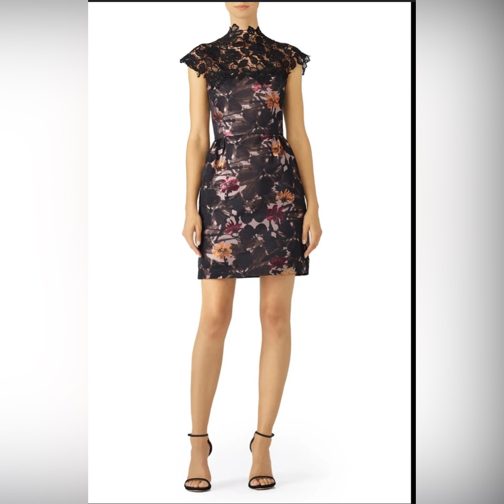 New‎ Trina Turk Black Jacquard and Lace High Neck Mini Dress size 2